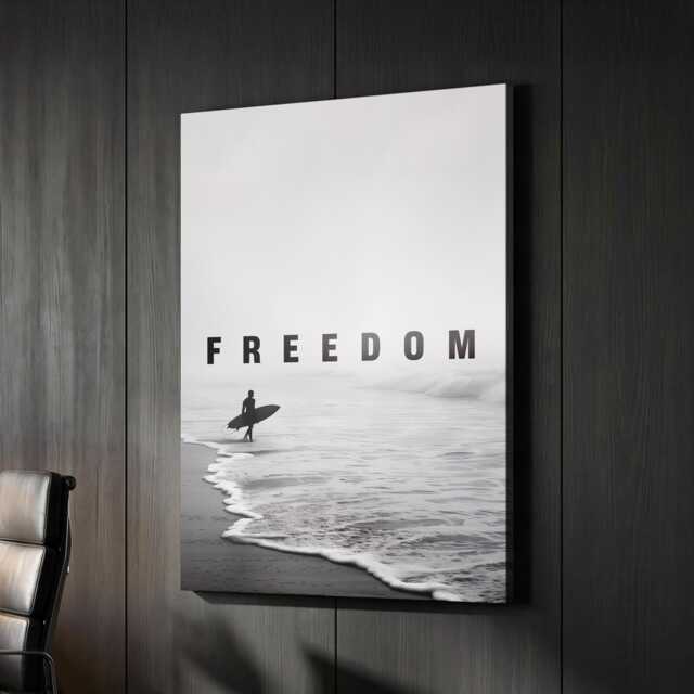 Freedom Quote Surfer Ocean Waves Motivational Inspirational Framed Canvas Wall Art Poster Print Home Office & Room Decor Gift - image 1