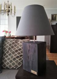Reclaimed Wood Block Table Lamp Base, Handmade - thumbnail 1