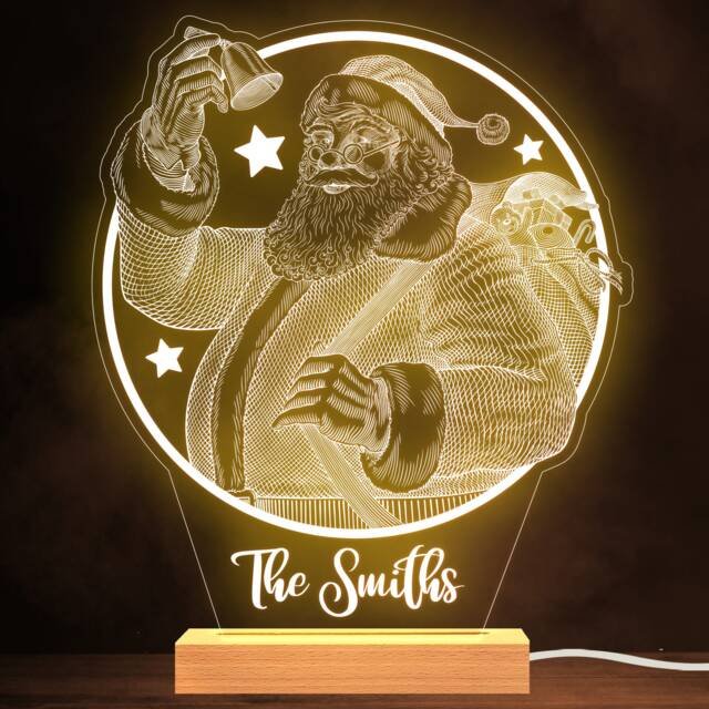 Santa Claus Ringing A Bell Family Name Personalised Gift Lamp Night Light - image 1