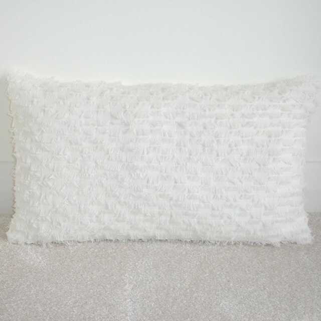 Fringe Pillow Sham Cushion Cover Bolster Soft Fringed Frayed Fabric Ivory Cream With Zip Pillowcase 12x16 12x20 16x24 20x26 Oblong Zipper - image 1