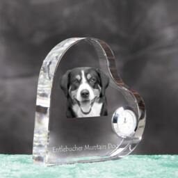 Entlebucher Mountain Dog - Crystal Clock in The Shape Of A Heart With Image Pure-Bred Dog - thumbnail 3