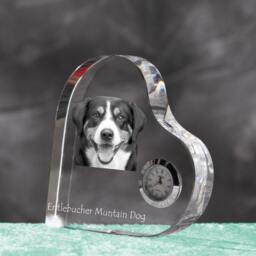 Entlebucher Mountain Dog - Crystal Clock in The Shape Of A Heart With Image Pure-Bred Dog - thumbnail 2