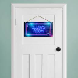 Personalised Neon Print Room Sign - Blue Brick Retro Theme. Gloss Metal Wall Art - thumbnail 3