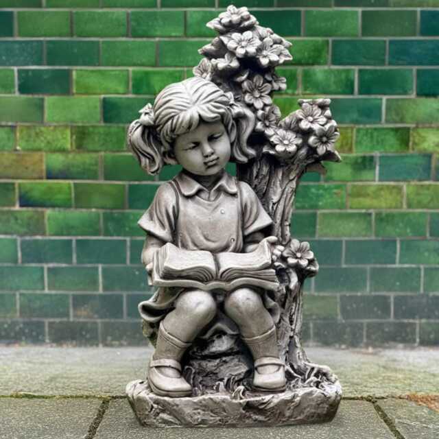 Reading Girl Statue Cute Sculpture Concrete Child Figurine Handmade Kids Decor Outdoor Garden Ornament Cement Yard Art Gift - image 1