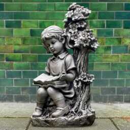 Reading Girl Statue Cute Sculpture Concrete Child Figurine Handmade Kids Decor Outdoor Garden Ornament Cement Yard Art Gift - thumbnail 3