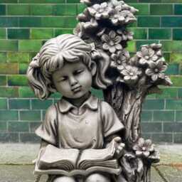 Reading Girl Statue Cute Sculpture Concrete Child Figurine Handmade Kids Decor Outdoor Garden Ornament Cement Yard Art Gift - thumbnail 2