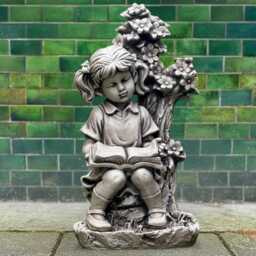 Reading Girl Statue Cute Sculpture Concrete Child Figurine Handmade Kids Decor Outdoor Garden Ornament Cement Yard Art Gift - thumbnail 1