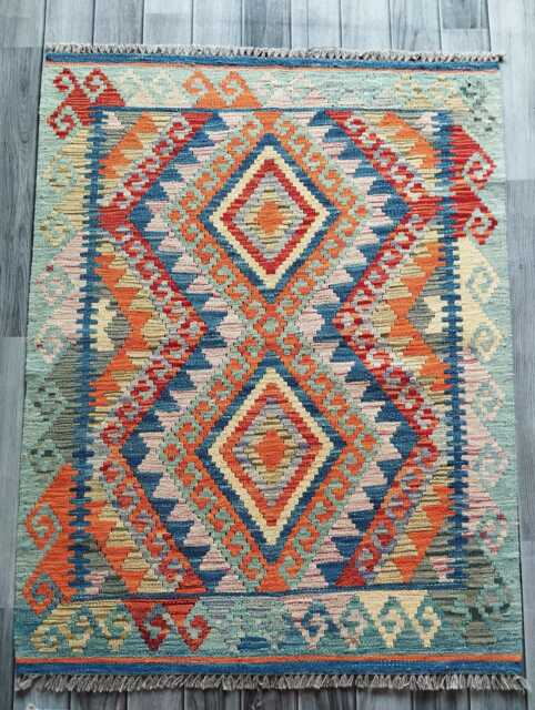 Heritage Tribal Rug, Handmade Artisan Afghan Turkish Scandinavian Navajo Bohemian Flatweave Wool Multicolour Kilim Rug 114x86 cm - image 1
