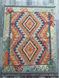 Heritage Tribal Rug, Handmade Artisan Afghan Turkish Scandinavian Navajo Bohemian Flatweave Wool Multicolour Kilim Rug 114x86 cm - thumbnail 1