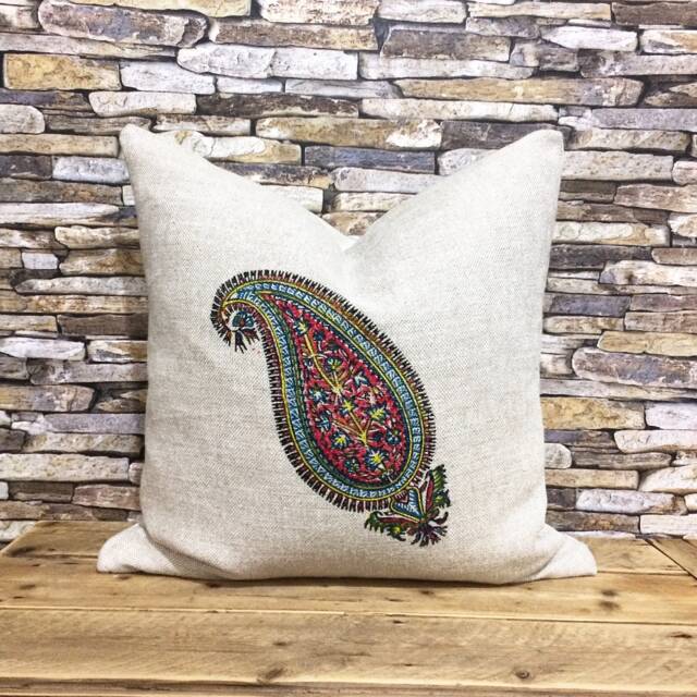 Linen Printed Paisley Pattern Pillow - Decorative Cushions Home Decor Irish Linen Gift Idea - image 1