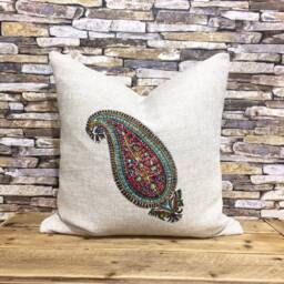 Linen Printed Paisley Pattern Pillow - Decorative Cushions Home Decor Irish Linen Gift Idea - thumbnail 4