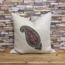 Linen Printed Paisley Pattern Pillow - Decorative Cushions Home Decor Irish Linen Gift Idea - thumbnail 2