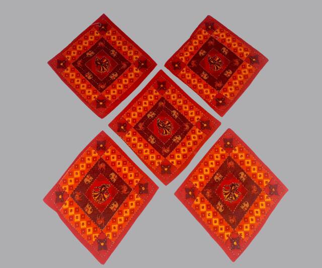 Designer Gujarati Work Decorative Pillow Cover, Cushion Covers - 16 X 16 Inches - Set Of 5 Pcs, Throw Pillow, Cotton Cover Set - image 1
