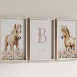 Pink Pony Personalised Set Of 3 Nursery Prints For Baby Girls Room, Girl Bedroom Prints, Decor Wall Art, Horses - thumbnail 3