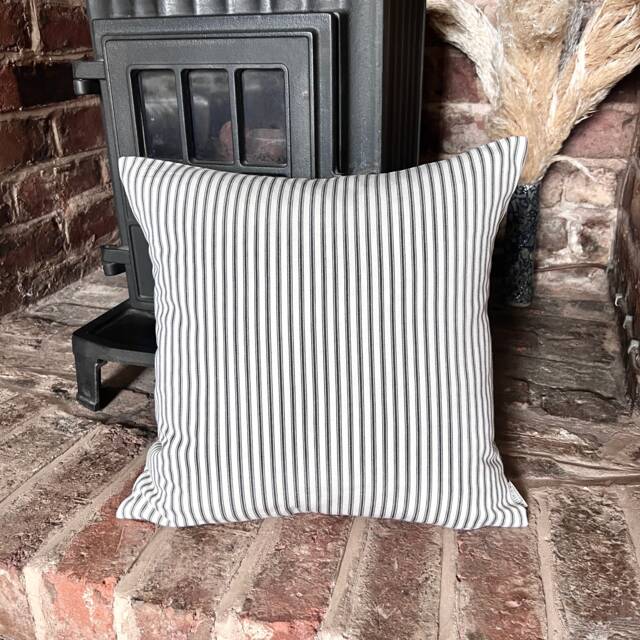 1446. Black Herringbone Ticking Stripe 100% Cotton Cushion Cover, Size 12x12 - image 1