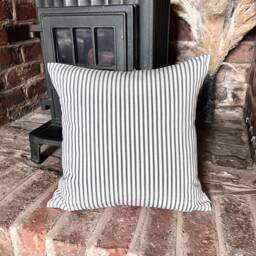 1446. Black Herringbone Ticking Stripe 100% Cotton Cushion Cover, Size 12x12 - thumbnail 1