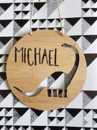 Dinosaur Personalised Wooden Wall-Door Hanging-Nursery Decor-Plaque-Kids Door Sign-Custom Name-Kids Gift-Baby Gift-Lasercut-Personalized - thumbnail 1