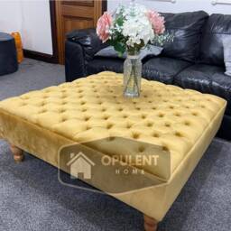 Extra Large Mustard Gold Velvet Chesterfield Coffee Table Ottoman - thumbnail 2