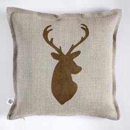 Deer Head Pillows Set Of 2 - Hand Painted Bronze Reindeer Print On Natural Linen Cushion Cover Rustic Farmhouse Christmas Decor - thumbnail 4