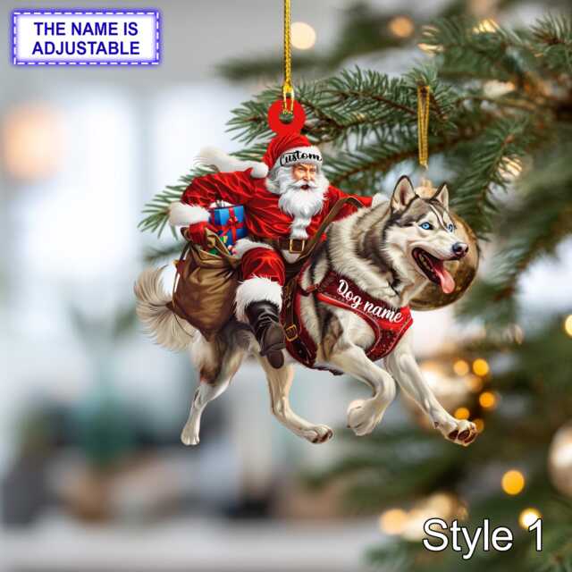 Santa Riding Siberian Husky Christmas Ornament - Funny Dog Lover Tree Hanging Decoration, Holiday Pet Gift, Custom - image 1
