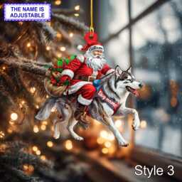 Santa Riding Siberian Husky Christmas Ornament - Funny Dog Lover Tree Hanging Decoration, Holiday Pet Gift, Custom - thumbnail 3