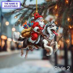 Santa Riding Siberian Husky Christmas Ornament - Funny Dog Lover Tree Hanging Decoration, Holiday Pet Gift, Custom - thumbnail 2