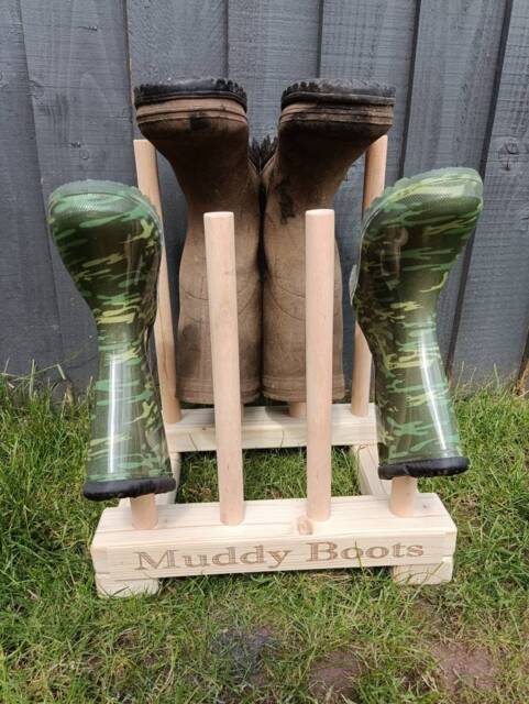 5 Pairs Personalised Engraved Wellington Boot Wooden Stand Storage Wellies Rack Welly Shoes Hall Porch Furniture Organiser - image 1