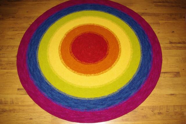 Rainbow Wool Rug, Handmade Round Carpet, Colorful Area Rug - image 1