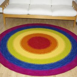 Rainbow Wool Rug, Handmade Round Carpet, Colorful Area Rug - thumbnail 4
