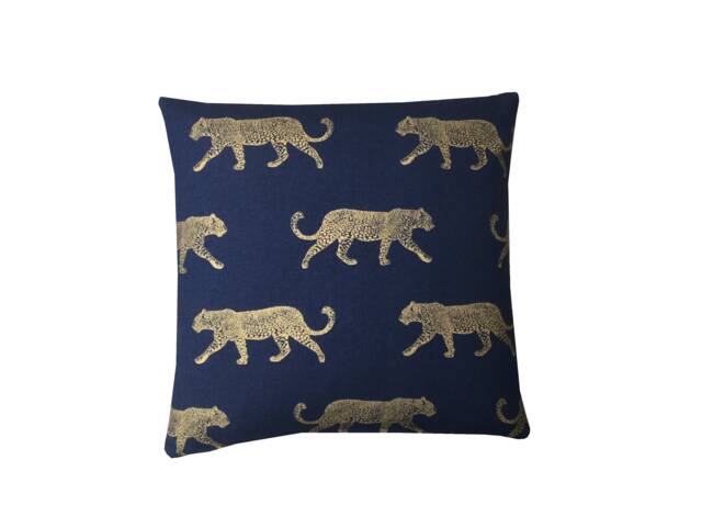 Double Sided Handmade Leopard Print Cushion Cover Navy Blue & Metallic Gold - image 1