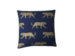 Double Sided Handmade Leopard Print Cushion Cover Navy Blue & Metallic Gold - thumbnail 1