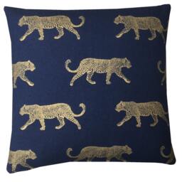 Double Sided Handmade Leopard Print Cushion Cover Navy Blue & Metallic Gold - thumbnail 2