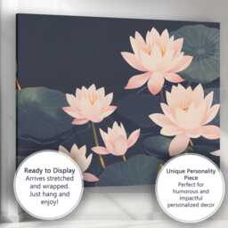 Elegant Blush Pink Lotus Pond Botanical Illustration Canvas Wall Art Print Decor Picture Ready To Hang - thumbnail 3