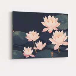 Elegant Blush Pink Lotus Pond Botanical Illustration Canvas Wall Art Print Decor Picture Ready To Hang - thumbnail 4