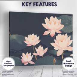 Elegant Blush Pink Lotus Pond Botanical Illustration Canvas Wall Art Print Decor Picture Ready To Hang - thumbnail 1