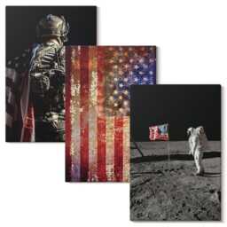 3 Piece Canvas Set - American National Symbols Usa Flag, Red Wall Art, Space & Astrology Decor - thumbnail 2