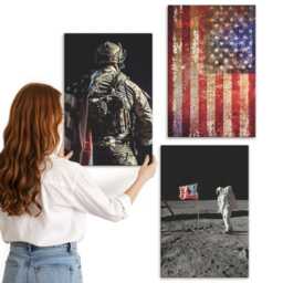 3 Piece Canvas Set - American National Symbols Usa Flag, Red Wall Art, Space & Astrology Decor - thumbnail 3