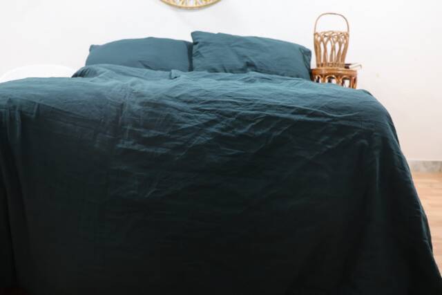 Handmade Emerald Green Linen Duvet Cover Boho Bedding Set