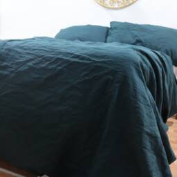 Handmade Emerald Green Linen Duvet Cover Boho Bedding Set - thumbnail 3