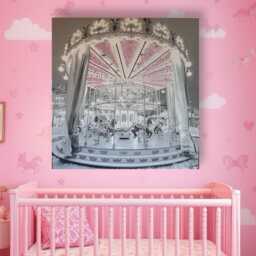 Embellished Carousel Canvas Wall Art With Rhinestones - 40x40 Inches - thumbnail 4