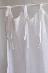 White Linen Tie Top Curtain Panel, Boho Sheer Muslin Drape - thumbnail 1