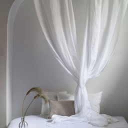 White Linen Tie Top Curtain Panel, Boho Sheer Muslin Drape - thumbnail 4