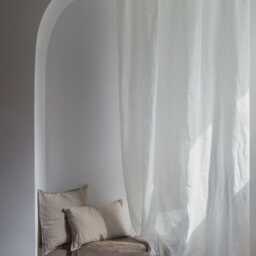 White Linen Tie Top Curtain Panel, Boho Sheer Muslin Drape - thumbnail 4