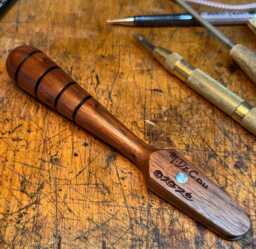 Built-To-Order, Hat Making Tool Pusher Downer Runner Black Walnut Wood Abalone Shell Inlay Hand Lathe Turned Item - thumbnail 1