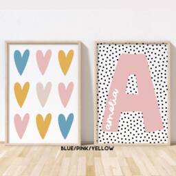 Girls Print Set - Hearts & Name Prints Bedroom Nursery Playroom Decor Unframed - thumbnail 3