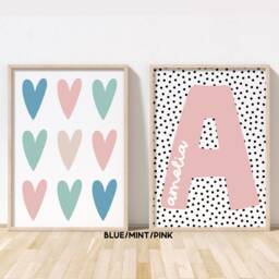 Girls Print Set - Hearts & Name Prints Bedroom Nursery Playroom Decor Unframed - thumbnail 2