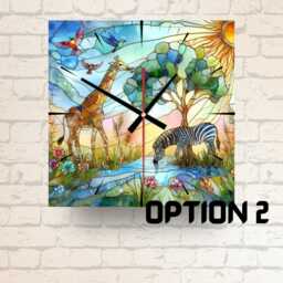 Faux Stained Glass Safari Clock Giraffe & Zebra Art - 20cm/30cm - thumbnail 2
