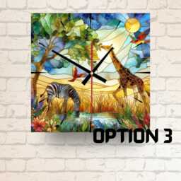 Faux Stained Glass Safari Clock Giraffe & Zebra Art - 20cm/30cm - thumbnail 3