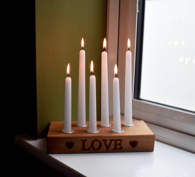 Personalised Engraved Oak Candle Stick Holder Perfect For Weddings, Housewarmings, & More Wooden Gift. New Home Decorative Gift - image 1