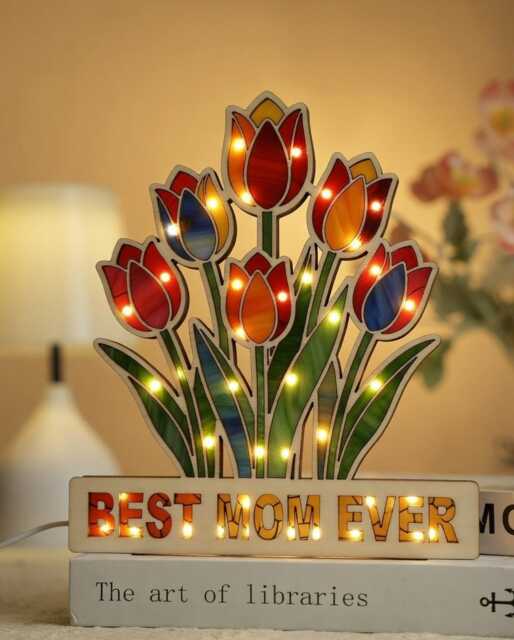 Best Mom Ever Tulip Night Light, Colorful Floral Led Lamp, Mother's Day Gift, Flower Suncatcher Light Box, Mother Lamp - image 1